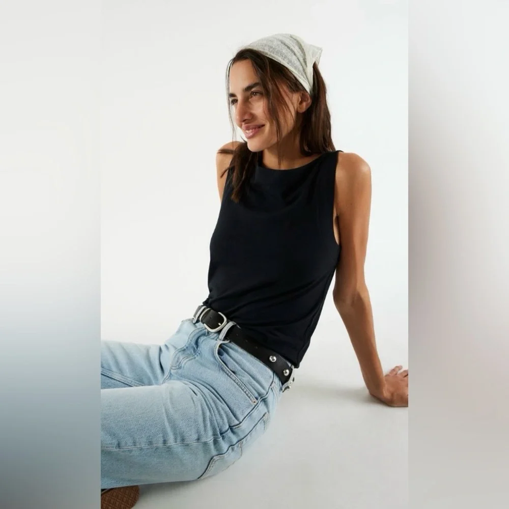 We The Free Boat-Neck Muscle Tank ~ NWT ~ XS ~ Black ~ Free People - Picture 11 of 12